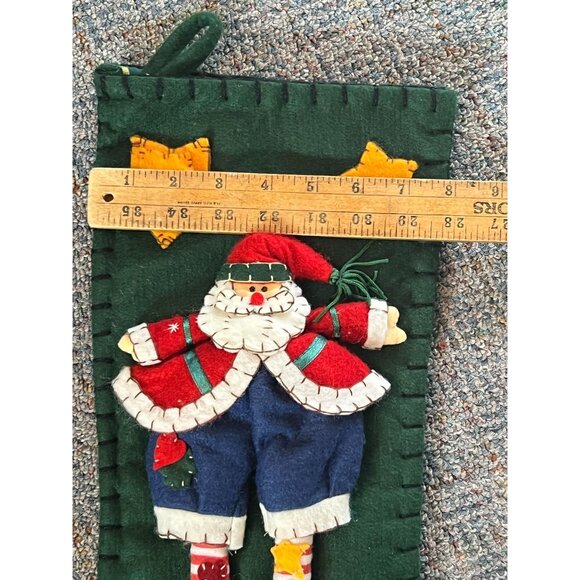 3D Christmas Santa Elf Stocking With Stars & Bear Shoes Green Felt Lined 18" L - Picture 7 of 9